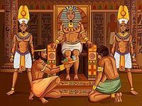 picture of a pharaoh with supplicants and guards
