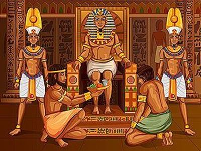 picture of a pharaoh with supplicants and guards